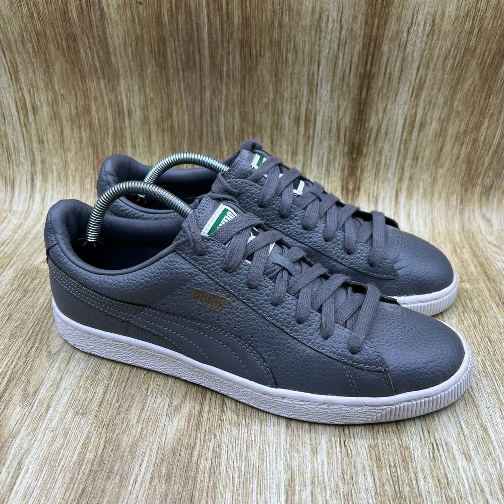 Puma Basket Classic Sneakers Men's 10 Grey Textured Leather Low Top 358894-03